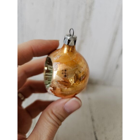 Vintage copper gold indent mini ball Mercury glass glitter ornament unique Xmas - Picture 2 of 16